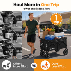 Terrfour Collapsible Folding Wagon, 560LBS Portable Heavy Duty Utility Cart for Grocery, Shopping, Garden, Sports, Camping, Black